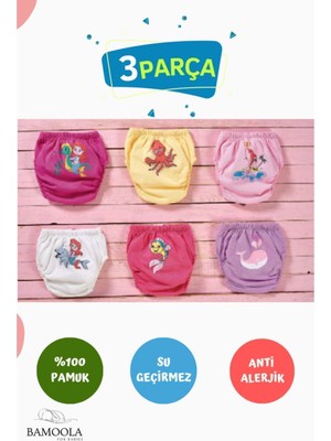 3 Adet Lüx Kız ( 3 - 4 Yaş) Çocuk Alıştırma Külodu Sızdırmaz (Renk ve Desenlerde Farklılık Olabilir)