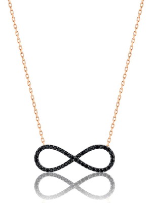 Papatya Silver Siyah Taşlı Gümüş Sonsuzluk Kolye