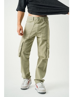 Erkek Haki Kargo Cep Baggy Pantolon