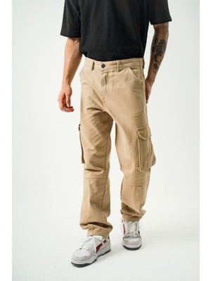 Krem Baggy Kargo Pantolon Cepli
