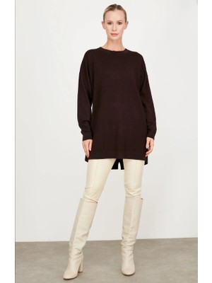 21494 Arkası Yırtmaçlı Detaylı Triko Tunik Qks Tunik  #23-113