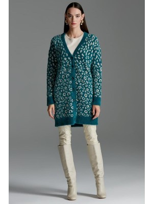 21264 Leopar Desenli Mink Triko Hırrka Qks Hırka 21264 #23-123