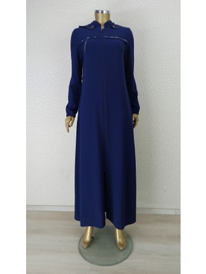 4082 Göğsü Şerit Detaylı Kol Ucu Lastikli Kapüşonlu Ferace Qys 4082 Ferace #23-01#