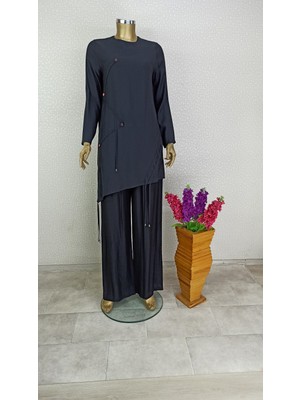 12174 Sıfır Yaka Önü Desenli Yanı Büzgülü  Tunik Qys Tunik 12174 #23-09#