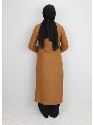 1635 Tunik Önden Düğmeli Cep Kapak ve Kol Ucu Boncuk Detaylı Uzun Tunik Qys Tunik #24-03#