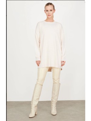 21494 Arkası Yırtmaçlı Detaylı Triko Tunik Qks Tunik  #23-113