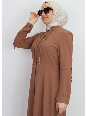 4018 Kolları ve Yakası Boncuk Detaylı Hakim Yaka Ferace Qys 4018 Ferace #23-01#