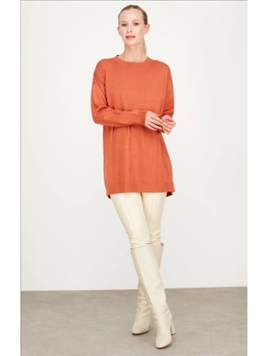 21494 Arkası Yırtmaçlı Detaylı Triko Tunik Qks Tunik  #23-113