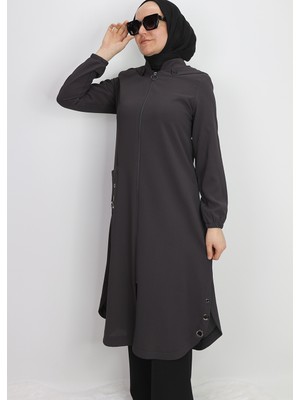 1015 Kap Önden Dermuarlı Cepbli Cebi ve Yanları Rivetli Kapüşonlu Giy Çık Kap Qys Kap #24-04#