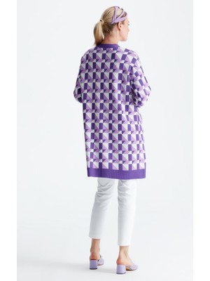 21153 Geometrik Desenli Rayon Hırka Qks Hırka 21153 #23-10#