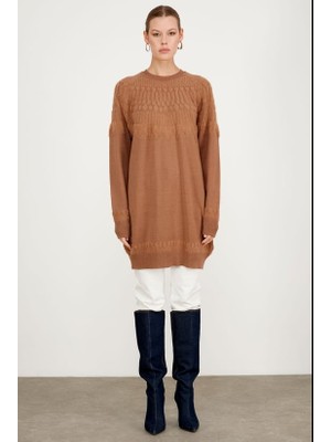 21470 Sıfır Yaka Robası Desenli Tunik Qks Tunik 21470 #23-123