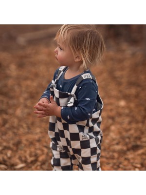 Antebies Organik Gri Beyaz No Bad Days Ekose Desenli Ayarlanabilir Askılı Polarlı Alttan Çıtçıtlı Erkek Bebek Salopet