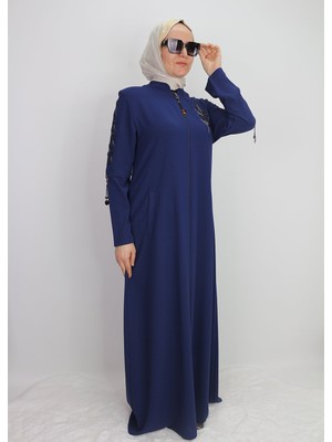 4067ÖNÜ ve Kol Ucu Taşlı Sıfır Yaka Ferace Qys 4067 #23-01#