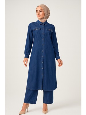 56041 Önden Düğmeli Cep Görünümlü Cep Kapakçıkları Taşlı Pantolonun Beli Lastikli Ikili Spor Takım #03-25#