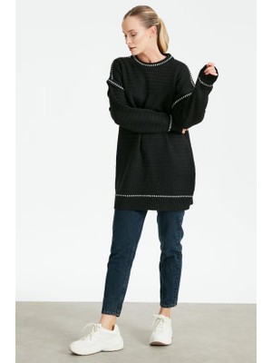 21427 Hasır Örgülü Triko Tunik Qks Tunik 21427 #23-123