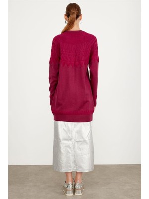 21470 Sıfır Yaka Robası Desenli Tunik Qks Tunik 21470 #23-123