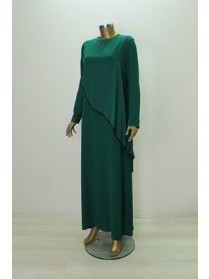 2857 Şifon Giydirmeli Boncuklu Rahat Kalıp Elbise Qys Elbise #24-023