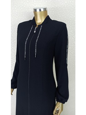 4057 Kolları Yazı Şeritli Kol Ucu Lastikli Hakim Yaka Ferace Qys 4057 Ferace #23-01#