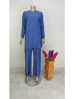 12174 Sıfır Yaka Önü Desenli Yanı Büzgülü  Tunik Qys Tunik 12174 #23-09#