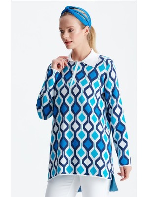 21184 Polo Yaka Desenli Rayon Tunik Qks Takım 211184 #23-103