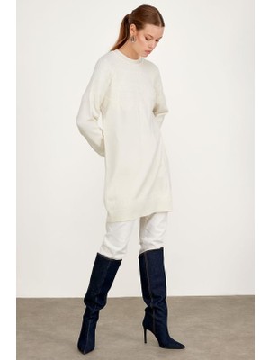 21470 Sıfır Yaka Robası Desenli Tunik Qks Tunik 21470 #23-123