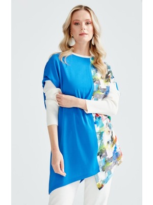 21210 Baskı Detaylı Asimetrik Rayon Tunik Qks Tunikk 21210 #23-10#
