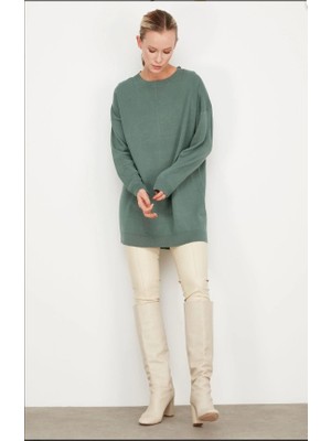 21494 Arkası Yırtmaçlı Detaylı Triko Tunik Qks Tunik  #23-113