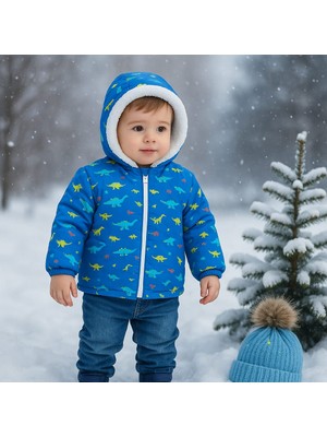 Baskılı Kalın Elyaflı Iç Kısmı Welsoftlu  Rüzgar ve Su  Geçirmez Kapüşonlu  Kışlık Çocuk Mont