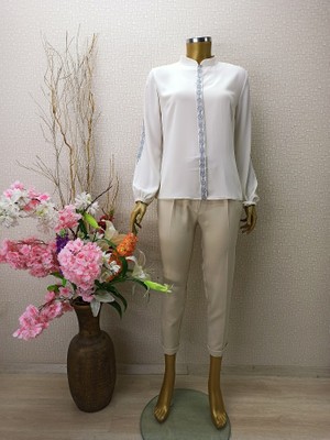 Qys 1038 Simli Baskılı Gömlek #22-05#