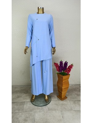 12174 Sıfır Yaka Önü Desenli Yanı Büzgülü  Tunik Qys Tunik 12174 #23-09#