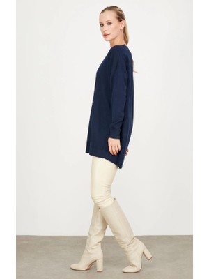 21494 Arkası Yırtmaçlı Detaylı Triko Tunik Qks Tunik  #23-113