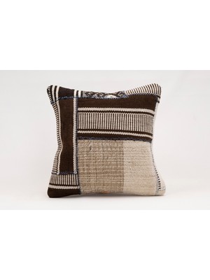 El Yapımı Kilimden Yapılmış Vintage Kırlent Kılıfı, Yün, 40X40 cm