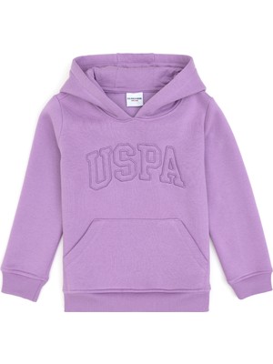 U.S. Polo Assn. Kız Çocuk Lila Basic Kapüşonlu Şardonlu Basic Sweatshirt 50314311-VR034