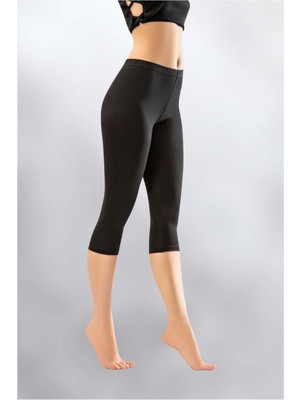 Siyah Penye Elestan Yüksek Bel Desensiz Kapri Tayt 4005