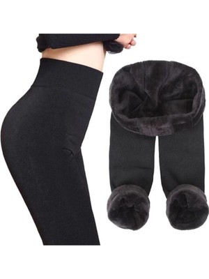 Peluşlu Kışlık Termal Tayt Içlik Siyah Kadın Peluş Tayt Içi Polar Termal Kadın Taytı %95 Polyester