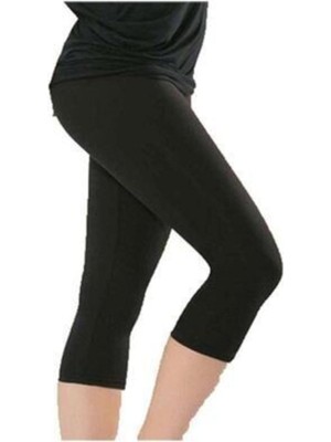 Kadın Siyah Düz Desensiz Yüksek Bel Dizaltı Kapri Tayt 4005
