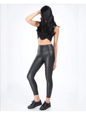 Kadın Siyah Parlak Içi Peluş Deri Tayt