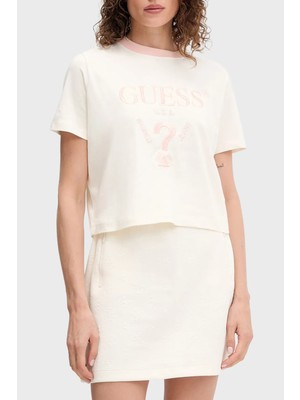 Guess Filanta Logo Nakışlı Pamuklu Boxy Fit Bisiklet Yaka Crop V5GI18I3Z14 Bayan Crop V5GI18 I3Z14 G1O6