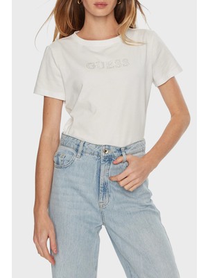 Guess Briana Pamuklu Relaxed Fit Taşlı Logolu T Shirt V3BI11J1314 Bayan T Shirt V3BI11 J1314 G011