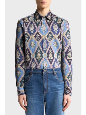 Etro Desenli % 100 Pamuk Regular Fit Kent Yaka Saten Gömlek Erkek Gömlek MRIB0001 99SA5L4 X0883