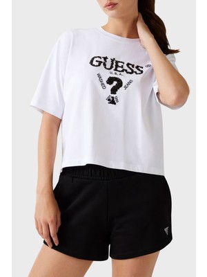Guess Aurelie Pamuklu Payetli Relaxed Fit Bisiklet Yaka T Shirt V4YI06I3Z14 Bayan T Shirt V4YI06 I3Z14 G011