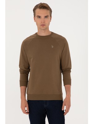 U.S. Polo Assn. Erkek Regular Fit Bisiklet Yaka Haki İnce Basic Sweatshirt 50313752-VR027
