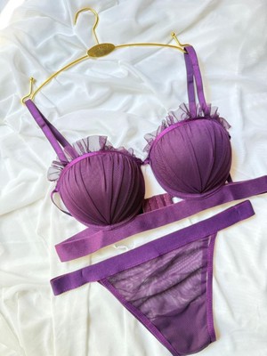 Dolgulu B Kap Dantelli Midye Kap Sütyen & Külot Takımı