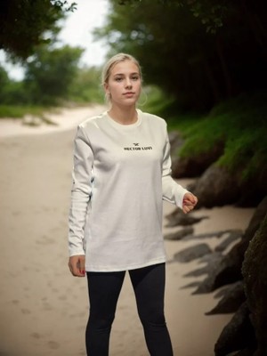 Asyahsap Unisex Bisiklet Yaka Uzun Kollu T-Shirt - Beyaz