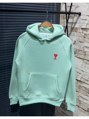 Asyahsap Unisex Kapşonlu Baskılı Sweetshirt - Mint Yeşili
