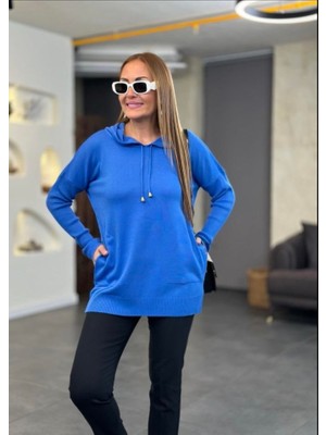 Asyahsap Kadın Uzun Kollu Kapüşon Detay Triko Tunik