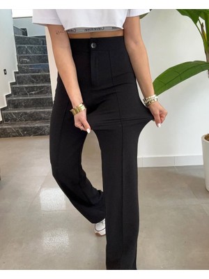 Asyahsap Kadın Yüksek Bel Full Likralı Krep Kumaş Pantolon