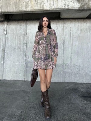 Asyahsap Içi Astarlı Şifon Elbise - Desenli