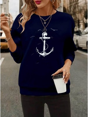 Asyahsap Kadın Uzun Kollu Bisiklet Yaka Desenli Viskon Iki Iplik Bluz