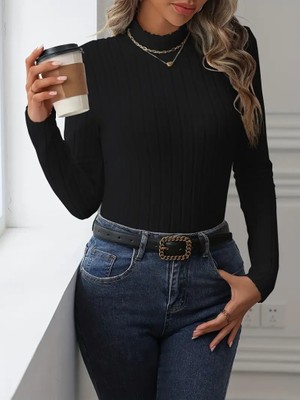 Asyahsap Kadın Uzun Kollu Balıkçı Yaka Şardonlu Kaşkorse Bluz